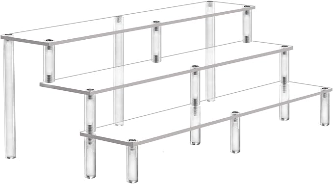 Acrylic Riser Display Shelf, 3 Tier Acrylic Shelves for Figures, 15.8 Inch | Large Clear Perfume Organizer, Display Stand for Funko Pop Amiibo Figures, Shelf Risers for Cupcake and Collectibles, 1 Pack by AZEAM