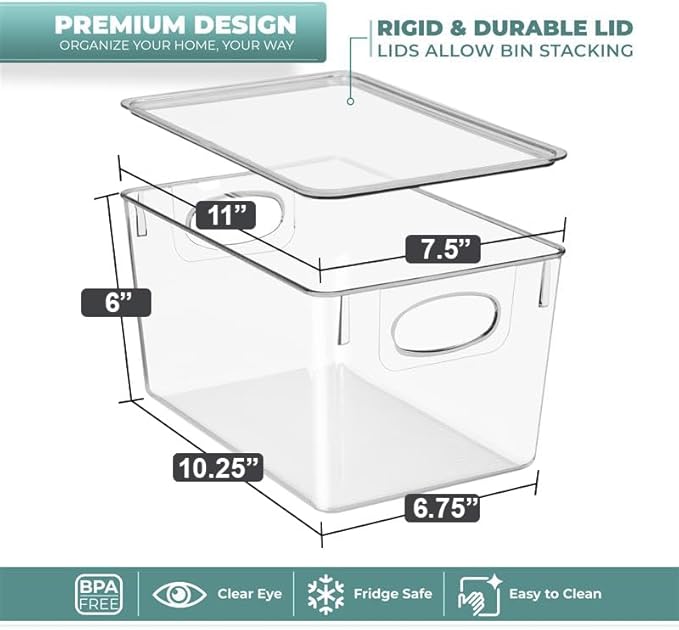 Sorbus Large Clear Plastic Bins with Lids – Stackable Organizer for Toys, Clothes, Medicine, Makeup, Closet, Art Supplies, Bathroom, Shoes – 8 Pack - Image 2