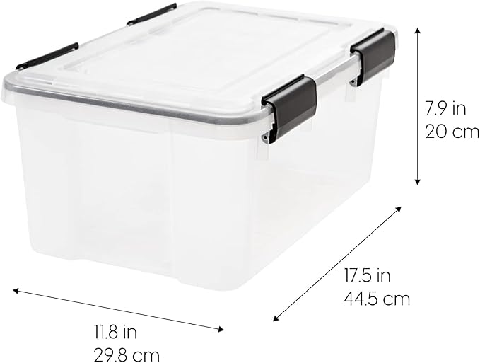 IRIS USA 6-Pack 19 Qt Storage Bins with Gasket Lids, Clear/Black | WeatherPro seal protects shoes, crafts, documents and supplies from dust and moisture - Image 2