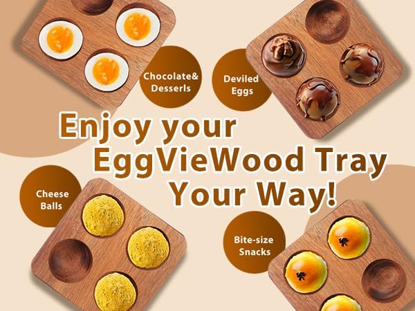 Homoyoyo 4 Egg Holder Countertop, Acacia Wood Egg Holder 4 Slot, Compact Natural Organizer for Kitchen Display Fridge for Chocolates, Sushi, Kitchen Organization for Busy Parents Home Hearth - Image 5