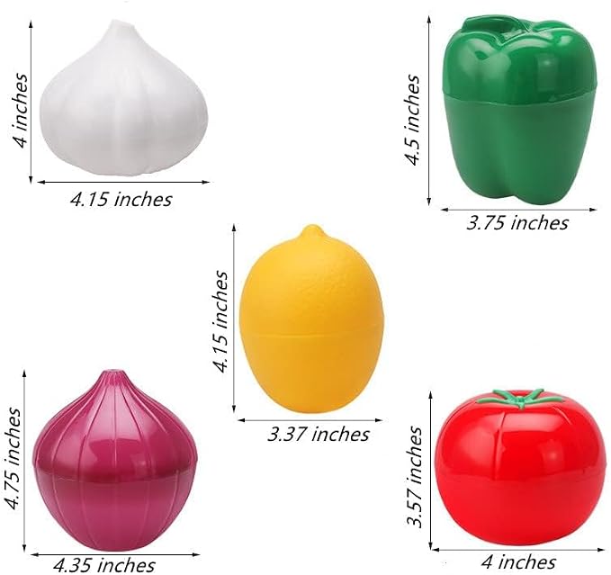 JOSON 5-Piece Vegetable and Fruit Storage Set, BPA-Free Reusable Refrigerator Food Keeper for Peppers, Onions, Tomatoes, Lemons, and Garlic - Image 4