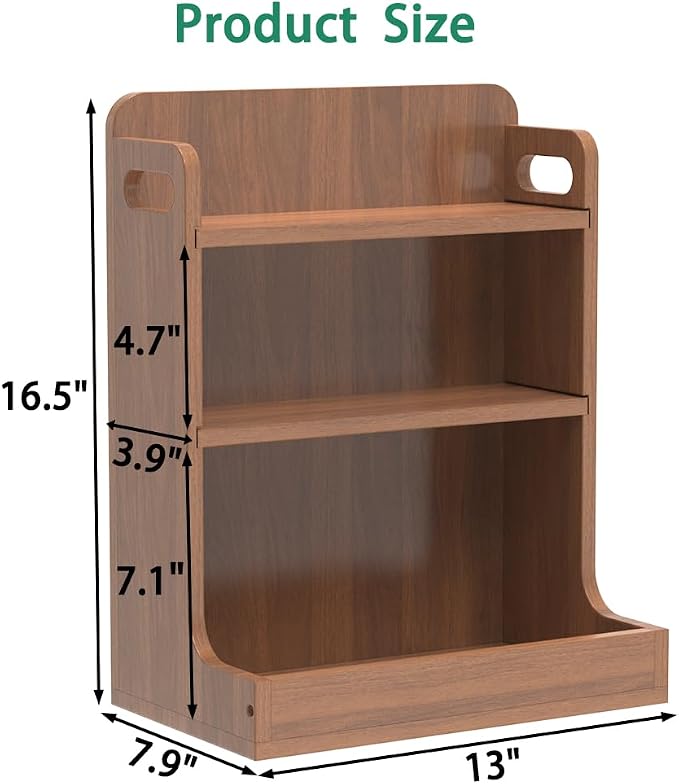 Solid Wood 3-Tier Spice Rack Countertop Organizer Kitchen Storage Shelf | Sturdy wood desktop shelf for spices, coffee bars & bathroom vanities. Features portable handles & full back stability. - Image 9