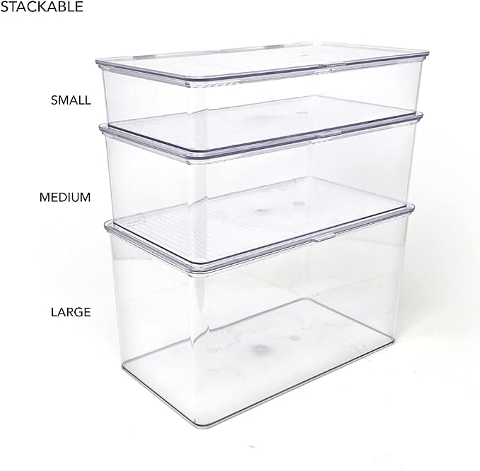 Isaac Jacobs Large Stackable Organizer Bin (10.75” x 6.5” x 6.1”) | With Hinged Lid, Clear Storage Box Home Office School Fridge Bathroom Kitchen Pantry Container BPAFree Food Safe - Image 5