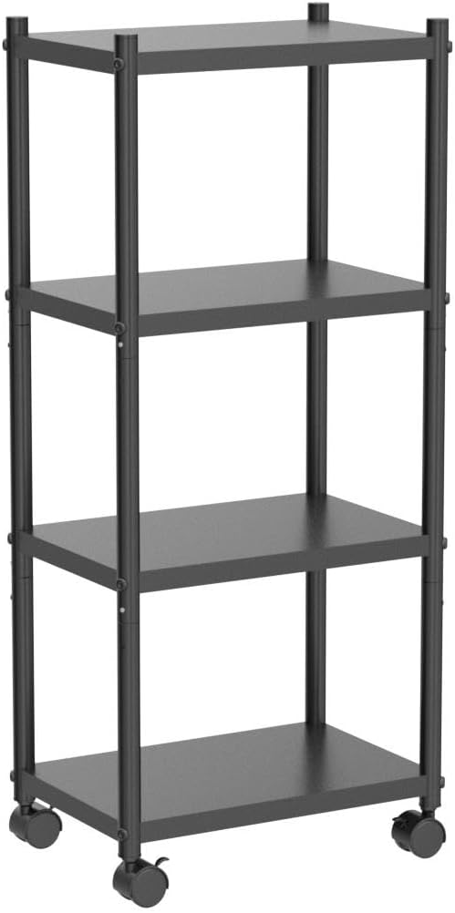 PXRACK Storage Shelves with Rolling Wheels, Adjustable 4 Tier Metal Shelving Unit for Storage Heavy Duty, Small Storage Rack Shelf for Corner of The Kitchen Bathroom Living Room Garage Office, Black - Image 4