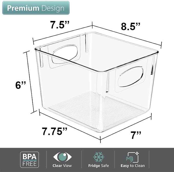 Sorbus Medium Clear Plastic Storage Bins for Shelves, Clothes, with Handle - Clear Storage Bins, Drawer, Shelf, Closet, Pantry, Fridge, Freezer Organizer Bins, Closet Organizers and Storage (2 pack) - Image 2