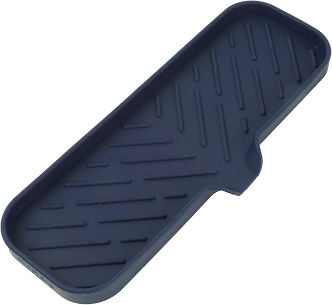 MicoYang Silicone Soap Dish with Drain Spout — Self-Draining Double Sink Organizer Tray for Kitchen & Bathroom, Dispensers, Sponges & Soap Holder, Non-Slip & Dishwasher Safe, Navy Blue (Large, 12"×4") by MicoYang