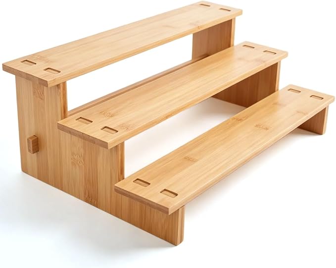 3-Tier stepped Spice Rack Organizer for Cabinets,Countertop & Pantries | Clear visibility & easy access,Bamboo seasoning organizer,Spice shelf kitchen cabinet organizer,Pantry Organizers and Storage by JinDoWin