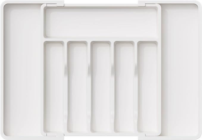 Lifewit Extra Large Silverware Drawer Organizer, Expandable Utensil Tray | BPA Free Flatware Cutlery Holder for Kitchen, Adjustable Plastic Storage for Spoons Forks Knives, 13-22 x15, White by Lifewit