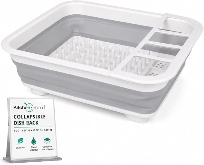 American Dream Collapsible Dish Drying Rack, BPA Free, Grey Foldable Kitchen Dish Drainer with Drain System, Space-Saving Organizer for Plates, Cups & Utensils by AmericanDreamHomeGoods
