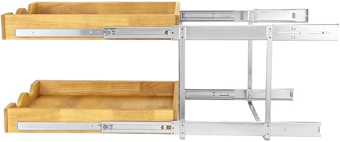 DINDON 2 Tier Pull Out Cabinet Organizer (14" W x 21" D) Double Tier Slide Out Wood Drawer Under Cabinet Storage And Organization - Image 7