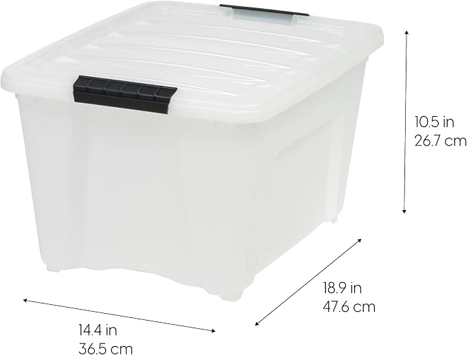 IRIS USA 4-Pack 32 Quart Storage Bins with Lids, Pearl | Conceals contents for a clean look. Great for linens, décor, closet storage, and supplies. Nestable design saves space - Image 2