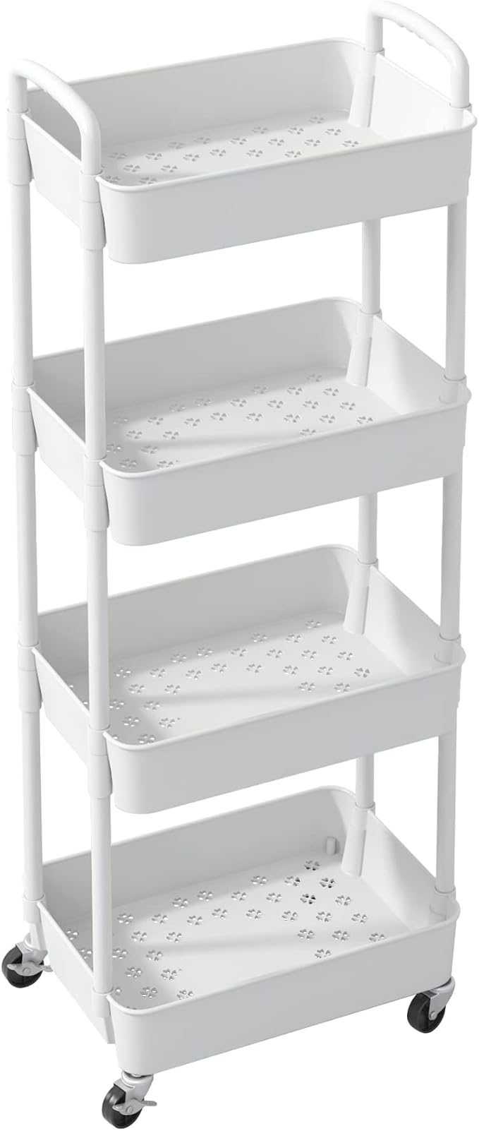 Sywhitta 4-Tier Plastic Rolling Utility Cart with Handle, Multi-Functional Storage Trolley for Office, Living Room, Kitchen, Movable Storage Organizer with Wheels, White (Pack of 2) - Image 8