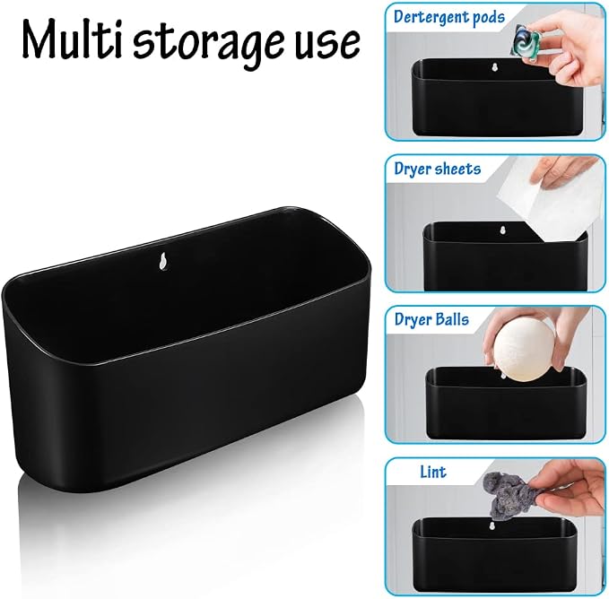 Picowe Magnetic Laundry Storage, Large Lint Holder Bin for Laundry Room, Space-Saving Trash Container Hanging on Dryer, Washer or Wall Mount Trash Bin, M - Black - Image 5