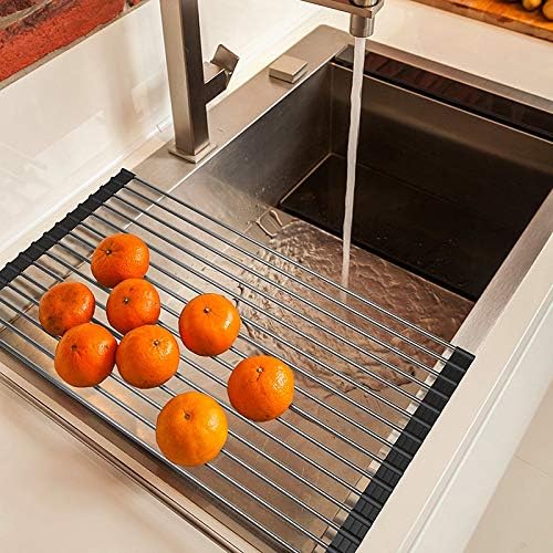 Ahyuan Roll up Dish Drying Rack Over The Sink Kitchen Roll up Sink Drying Rack Portable Dish Drainer Foldable Dish Drying Rack (Black, 17.8''X11.8'') - Image 3