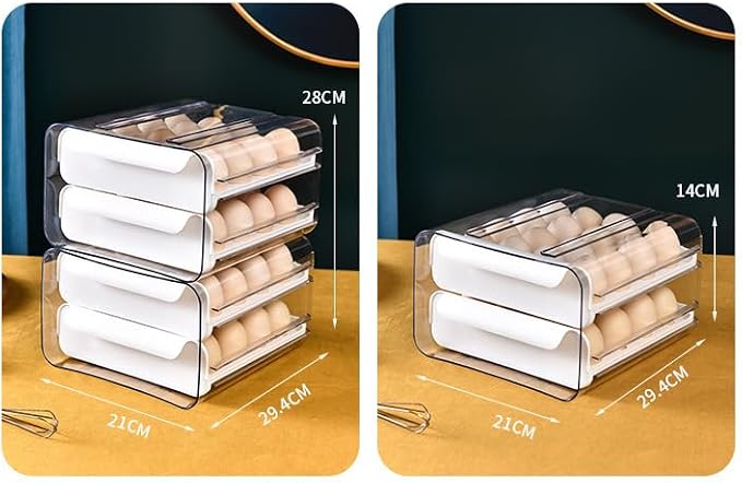 SYLAB Egg Holder for Refrigerator - 32 Eggs Capacity, 2-Tier Stackable Auto-Rolling Egg Container with Drawer & Handles - Clear BPA-Free Egg Storage Organizer for Fridge, Kitchen Countertop & Pantry - Image 6
