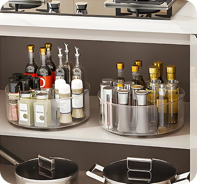 360° Rotating Makeup Organizer 11.5" Clear Turntable Lazy Susan Organizer for Vanity, Bathroom Counter, Pantry, Cabinet, Spinning Cosmetic Storage Holder with 5 Dividers for Skincare, Makeup Brushes - Image 6