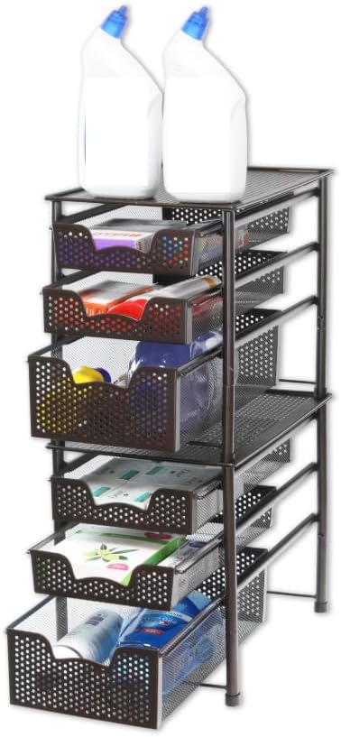 Simple Houseware Stackable 3 Tier Sliding Basket Organizer Drawer, Bronze (Pack of 2) - Image 6