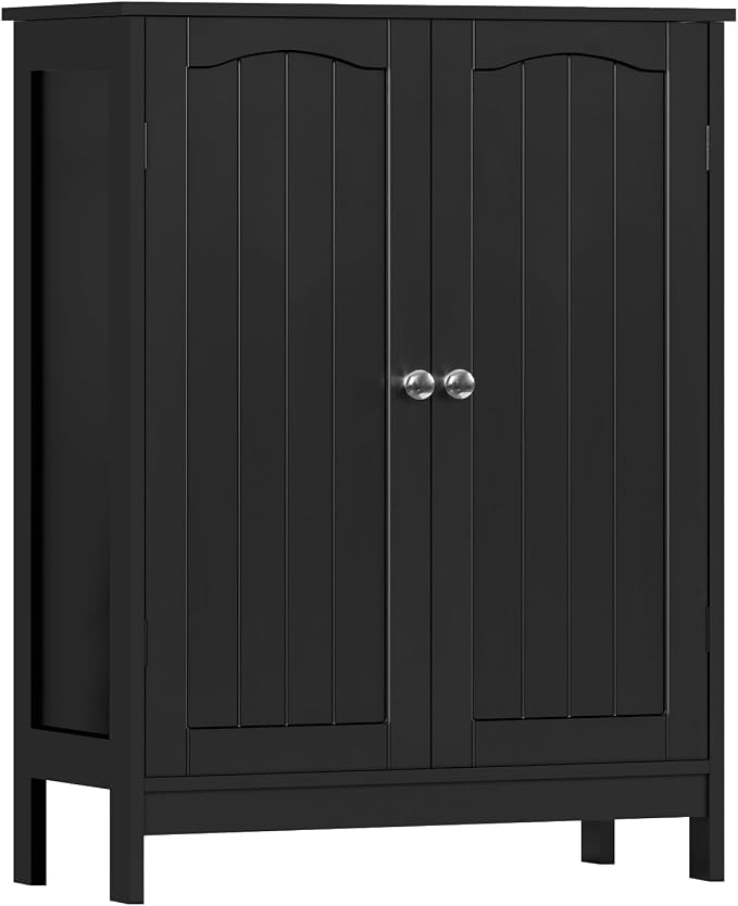 Iwell Bathroom Cabinet, Bathroom Storage Cabinet with 2 Doors & 3 Shelves, 3 Heights Available, for Living Room, Entryway, Kitchen, Home Office, Black by IWELL
