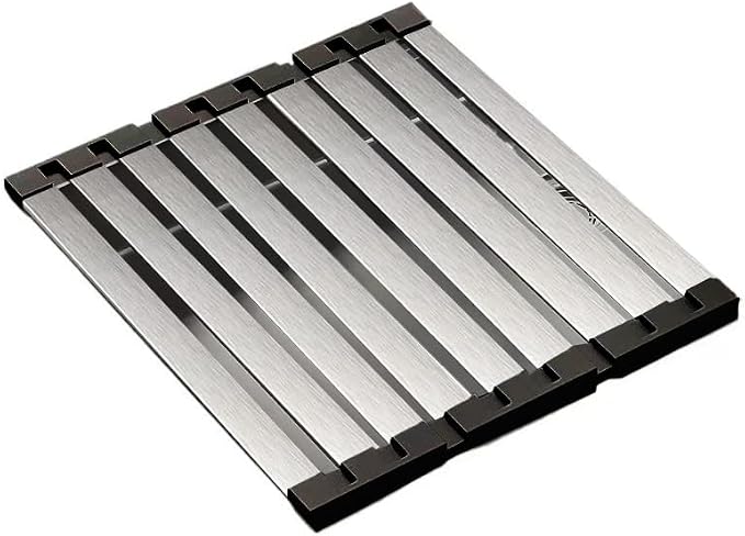 17.72" Dish Drying Rack Over the Sink, 1.28lb Heavy-Duty 304 Stainless Steel, Non-Slip Silicone Edges, Folding Space-Saving for Home & RV Kitchen, Dish Drainer, Cooling Rack & Sink Cover by Hemompito