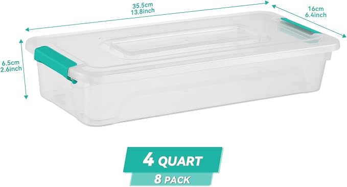 8Pack Storage Box Plastic Storage Bin with Green Lids - Image 2