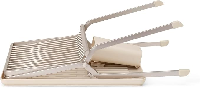 Brabantia SinkSide Large Foldable Dish Drying Rack (Soft Beige), Sleek Kitchen Drainer with Removable Cutlery Basket, Countertop Dish Rack for Dishes and Kitchen Accessories - Image 3