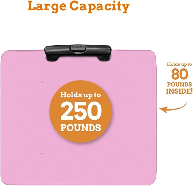 Inspired Living Collapsible Ultra-Slim Pack-N-Roll,2 Wheel Utility Cart w/Lid Used as Seat up to 250 Lbs, Telescopic Handle, Super Strong, for Home,Garden,Shopping,Office,School, Large, Pink & Black - Image 6