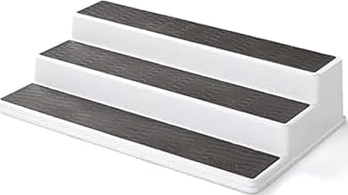 Copco 3-Tier Spice Rack Organizer for Cabinet - 15 Inch Non-Skid Pantry Organizer and Storage Shelf for Spices, Canned Goods, Seasonings - White and Gray Kitchen Cabinet Organizer by Copco