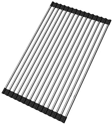 Roll up Dish Drying Rack Over The Sink Portable Stainless Still Rolling Rack Folding Mat for Kitchen Counter (Black, 17.7''LX11.8''W) - Image 8