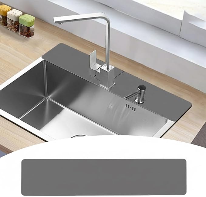 Customizable Kitchen Sink Faucet Mat: 30"Lx5.5"W Absorbent Splash Guard | Non-slip Fabric Rubber Mat, Cut to Fit Oval Rectangle Square Faucet & 2,3,4 Holes Irregular Sink with Soap Dispenser Air Gap by EazziSwitch