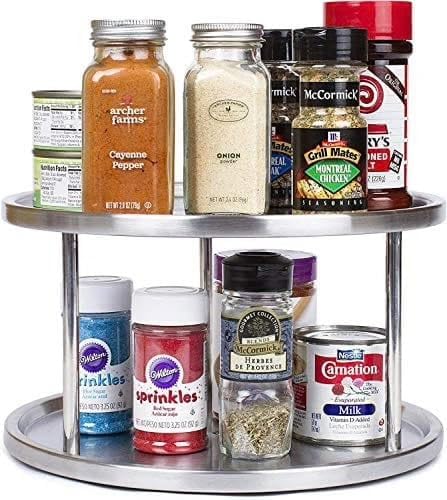 Simpli-Magic 2-Tier, Polished Stainless Steel, Lazy Susan Spice Rack, Upgraded 2026 Model Silver by Simpli-Magic