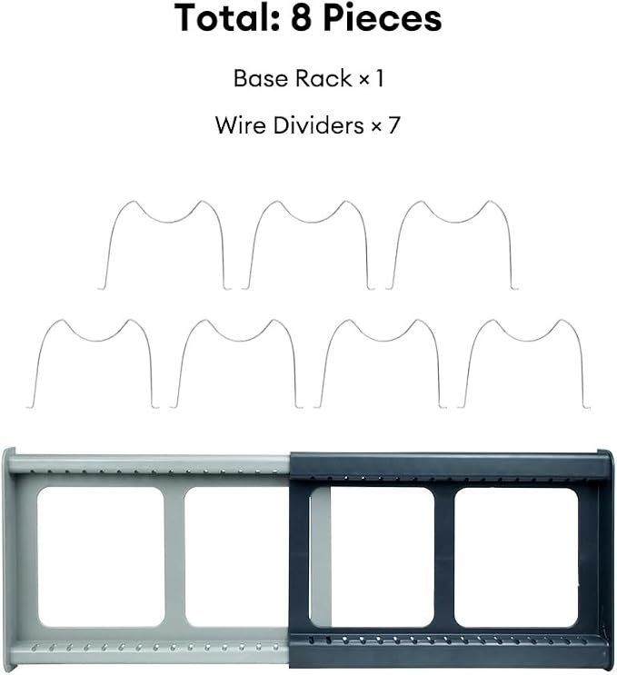 Pot Lids Organizer Rack for Cabinet and Countertop - 7+ Pan Lids and Bakeware Organizer Rack Holder, Expandable 12" to 22" with 7 Dividers, Base for Lids, Bakeware, Cookware Storage, Grey - Image 7