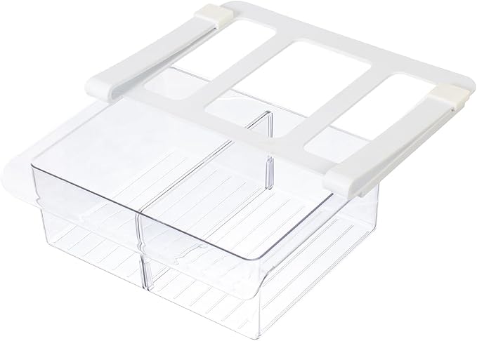 Glad Pull Out Fridge Drawer Organizer - Clip-On Under Shelf Refrigerator & Pantry Storage Bin with 2 Compartments for Fruit, Vegetables, and Deli Meat Drawer - BPA Free Clear Plastic by GladTrashFoodStorage