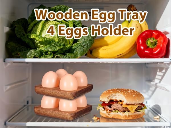 Homoyoyo 4 Egg Holder Countertop, Acacia Wood Egg Holder 4 Slot, Compact Natural Organizer for Kitchen Display Fridge for Chocolates, Sushi, Kitchen Organization for Busy Parents Home Hearth - Image 3