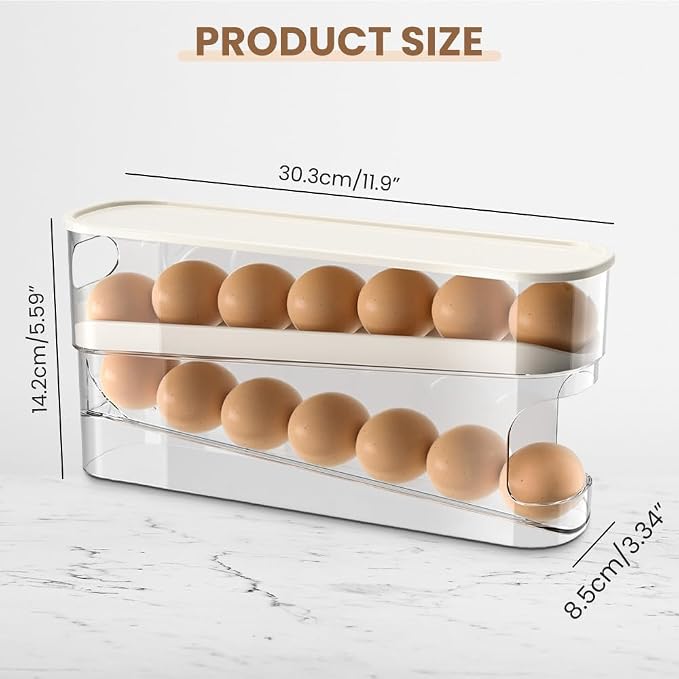 2pcs Auto Rolling Egg Holder for Fridge, Egg Dispenser/Organizer/Storage/Container with Lid for Refrigerator, Sturdy and Durable Space-Saving Egg Tray for 12 Large Eggs - Image 2