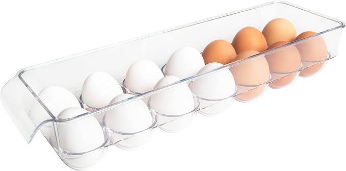 Kitchen Spaces KSEG12-AMZ Egg Tray 14pc Stackable Food Storage Organizer for Refrigerator, 14.5" x 3" x 4.5", Clear - Image 7