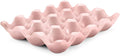 Flexzion Ceramic 12 Cups Egg Tray - Whole Dozen Porcelain Egg Holder Container Keeper Storage Organizer Decorative Serving Stand Serveware for Refrigerator Fridge Countertop Display Kitchen (Pink) by Flexzion