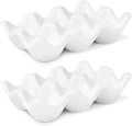 Flexzion Porcelain Egg Crate - 6 Capacity Ceramic Tray, Half Dozen Holder, White Decorative Serving Dish and Storage Organizer, 2 Pack by Flexzion