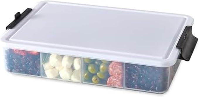 Farberware Build-A-Board Poly Snacklebox with Cutting Board Lid and Locking Handles, 11 Compartments for Snacks and Charcuterie, Dishwasher Safe, 11 x 16 Inch by Farberware