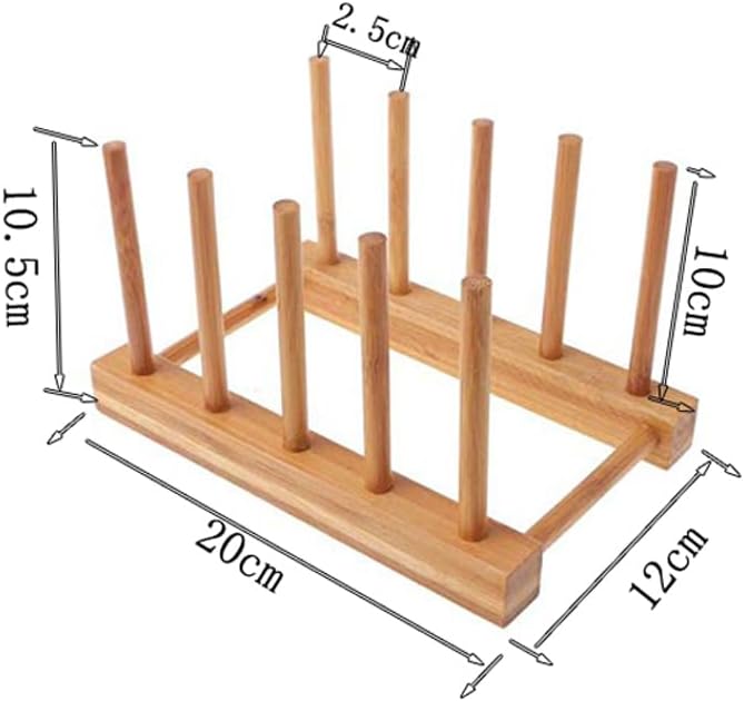 Bamboo Wooden Dish Rack Drying for Kitchen Dish/Plate/Bowl/Cup/Pot Lid/Book | Drainboard Cutting Board/Pot Lid Organizer for Kitchen, Living Room, Study, Display Cabinet Bowl - Image 9