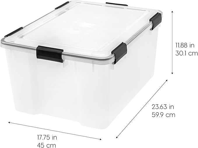 IRIS USA WeatherPro Storage Bins with Lids, 63 Qt, Gasket Seal, 2 Pack | BPA-free gasket seal helps protect documents, clothing, pet food, crafts, and household supplies from dust and moisture. - Image 2