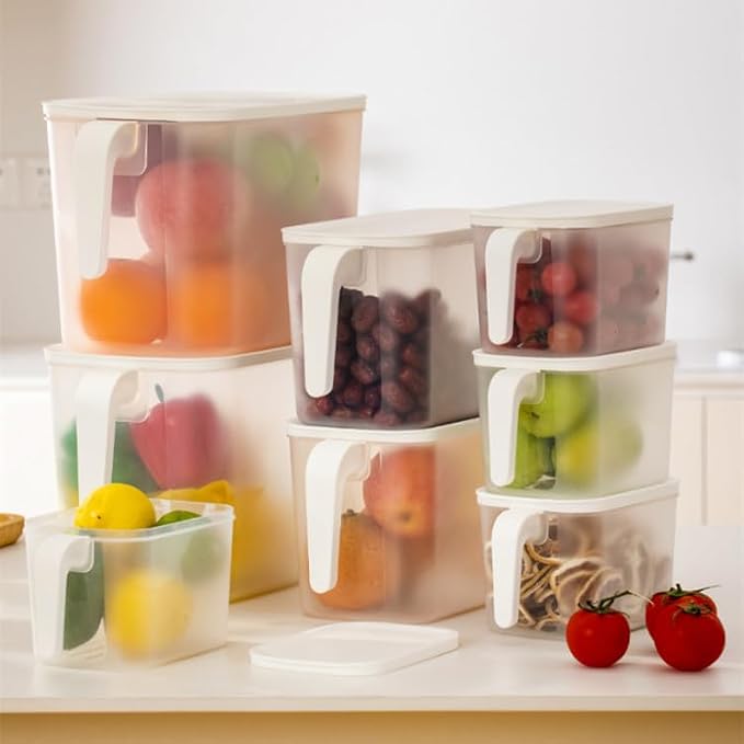 MineDecor 4 Pack 4.5L Plastic Storage Containers Square Food Storage Organizer Stackable Refrigerator Organizer Handle Kitchen Containers with Lids for Fruits Vegetables Meat Egg - Image 4