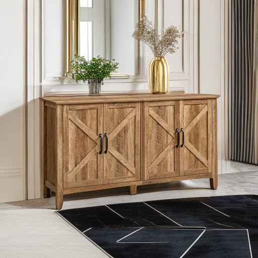 VASAGLE Buffet Cabinet, Coffee Bar, Adjustable Shelf | Sideboard Storage with Cable Hole, Honey Brown, LIRY Collection ULSC381T41 - Image 6