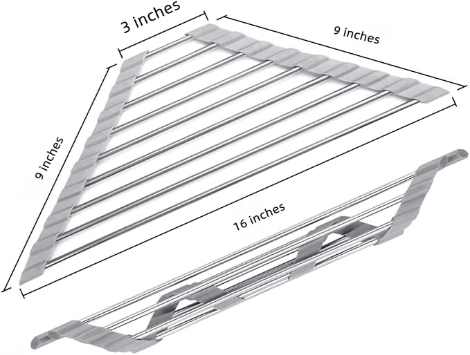 Triangle Dish Drying Rack Multipurpose Roll-up Drying Rack for Sink Corner Stainless Steel Over The Sink Corner Dish Drainer Mat for Kitchen (Black) - Image 5