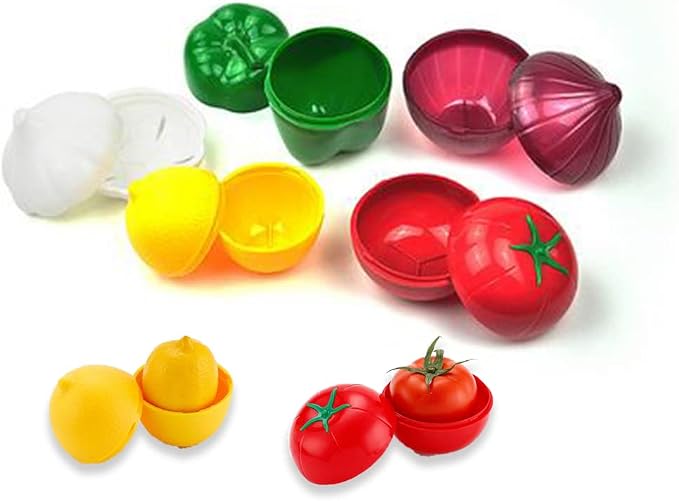 OUKEYI 5-Piece Set Fruit Container Refrigerator,Onion Storage, Vegetable Storage, Onion, Lemon, Green Pepper, Tomato, Garlic Storage Container, Refrigerator Preservation - Image 2