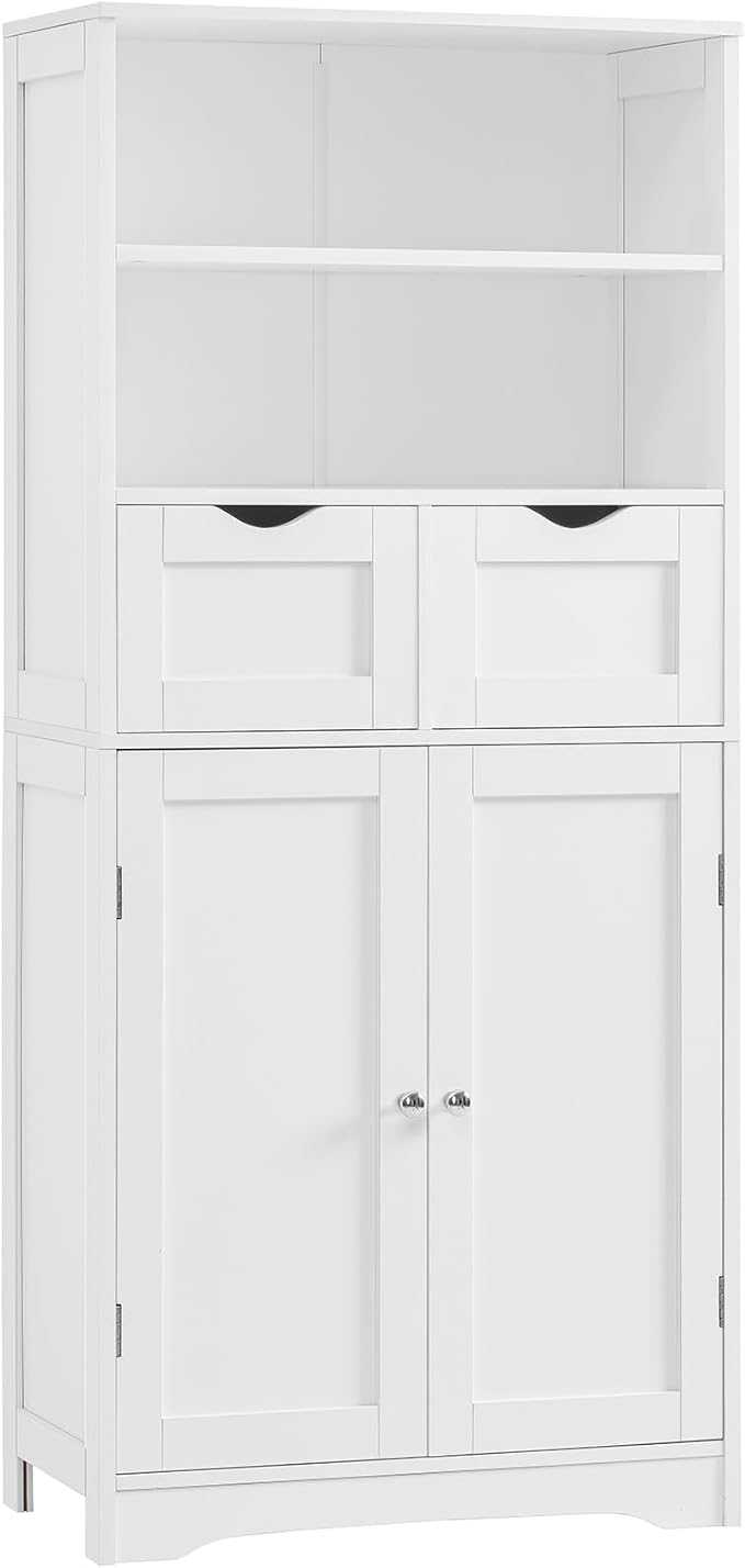 Iwell Tall Bathroom Cabinet, Storage Cabinet with Adjustable Shelves, Bathroom Storage Cabinet for Living Room, Dining Room, Entryway, White by IWELL