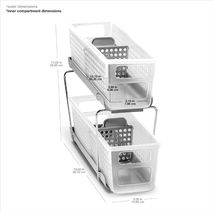 madesmart Mini 2-Tier Organizer, Multi-Purpose Slide-Out Storage with Handles and Dividers for Home and Bath, Frost | pull out bins, adjustable dividers, tiered access, cleaning supplies, under sink use, pantry bottles, woman owned - Image 4