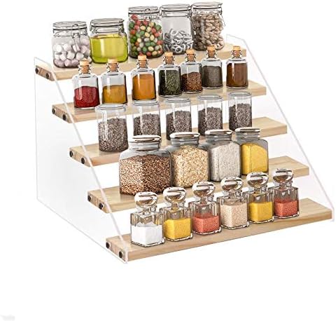 VAEHOLD Spice Rack Organizer for Cabinet & Countertop - Seasoning Organizer Spice Shelf - Space Saving Wooden Display Risers Shelf Showcase Fixtures Jewelry (5 Tier) by VAEHOLD
