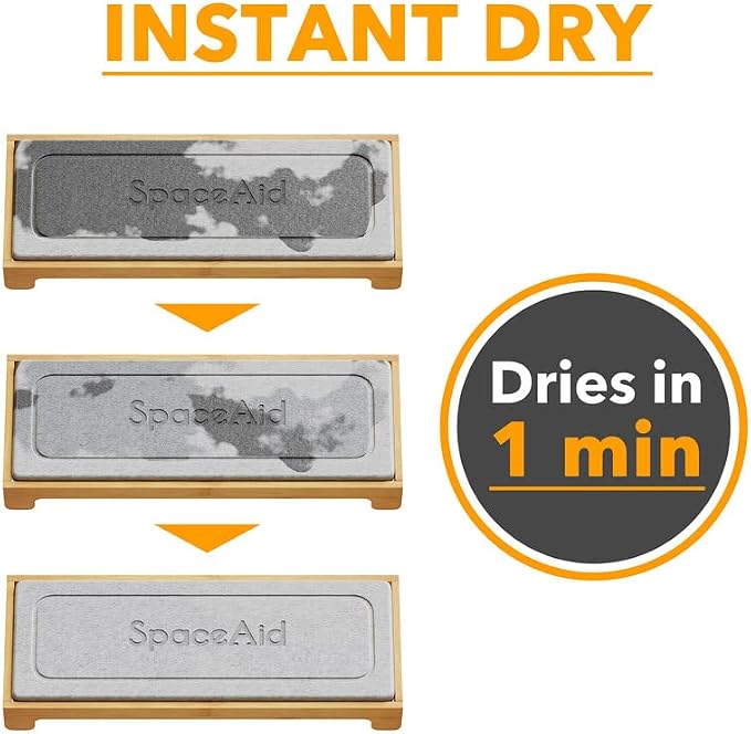 SpaceAid DryingNeat Instant Dry Sink Caddy Organizers, Kitchen Sponge Soap Holder Dispenser, Countertop Fast Drying Counter Tray Rack (Bamboo, Gray) - Image 3