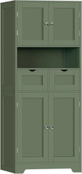 Iwell 58" H Tall Bathroom Storage Cabinet with 2 Drawers & 2 Adjustable Shelves, Bathroom Cabinet with 4 Doors, Tall Cabinet for Living Room, Dining Room, Entryway, Forest Green by IWELL