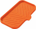 MicoYang Silicone Soap Dish with Drain Spout — Self-Draining Sink Organizer Tray for Bathroom & Kitchen, Sponges, Dispensers & Soap Holder, Non-Slip & Dishwasher Safe, Orange (Medium, 9.6"×5.3") by MicoYang